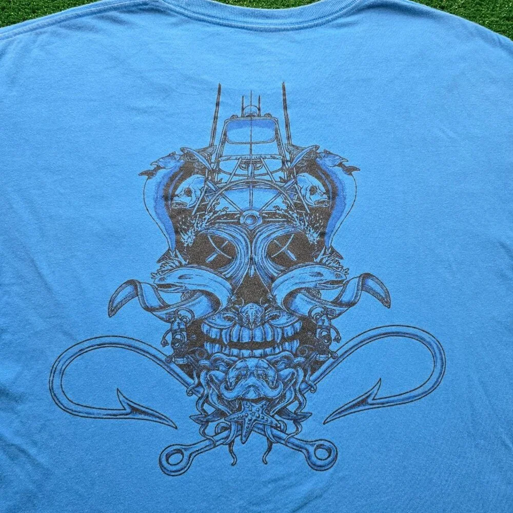 Salt Life Tshirt Mens Large Blue Short Sleeve Ghost Ship Fishing Outdoors Casual